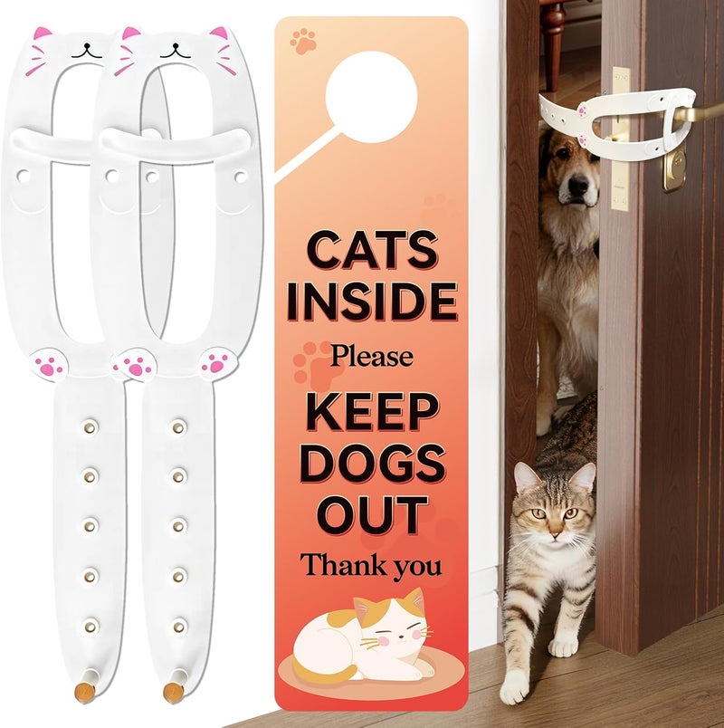 TGIOW Cat Door Latch,2 Pcs Door Prop for Cats to Keep Dogs Out of Litter Box and Food, Preventing Hand Pinching, Cat Door Stopper with 6 Adjustable Straps 2.5-6.5" Wide, Including Door Plate, White - Image 1